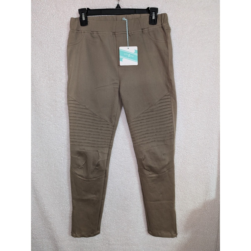 UMGEE Brushed cotton jeggings Moto legging Zip-Hem Ankle pants Gray Sz L GF103